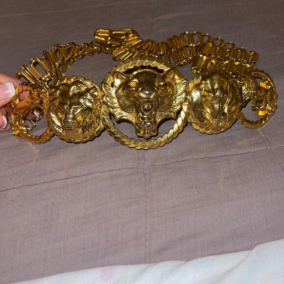 Vintage Womens Chain Belt One Size Metal Tiger Lion Elephant Head Waist Hip Rare - Picture 11 of 16